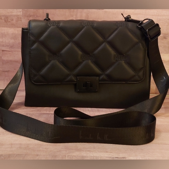 Nicole Miller Handbags - NWT Nicole Miller All Black Quilted Monogram Logo Leather Bag Purse w/Tote Strap